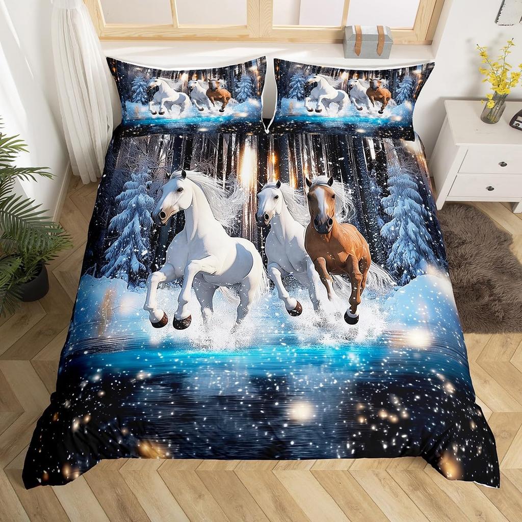 Comforter Horses Printed Queen Size Chic Exotic Comforter With Teens Adults Kids Boho Geometry Bedding Set