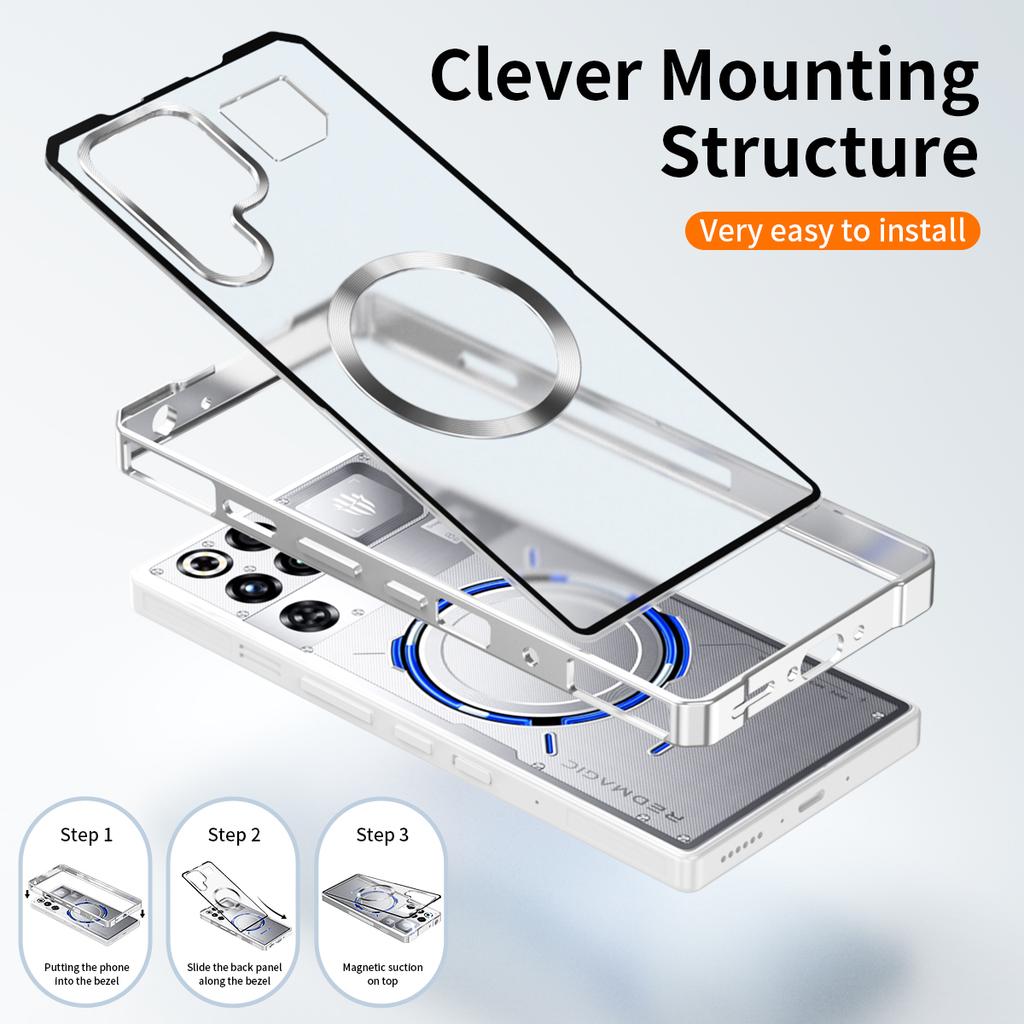 Push Pull Metal Aluminum Alloy Bumper Case For ZTE Nubia RedMagic 11 10 9 S 9 Pro+ Air Z80 Magnetic Wireless Charger Back Cover