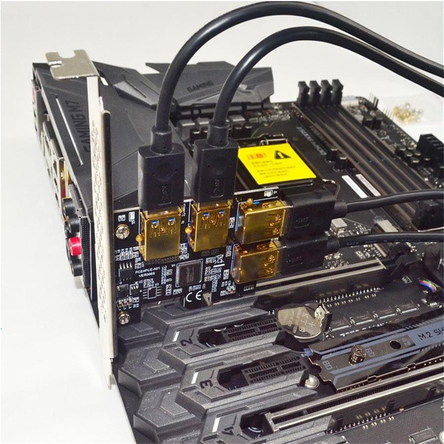 Black 4 Ports PCIe Riser Adapter Board PCI-E 1x to 4 USB 3.0 PCI-E Rabbet GPU