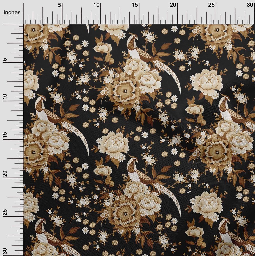 oneOone Cotton Flex Brown Fabric Asian Chinese Craft Projects Decor Fabric Printed By The Yard 40 Inch