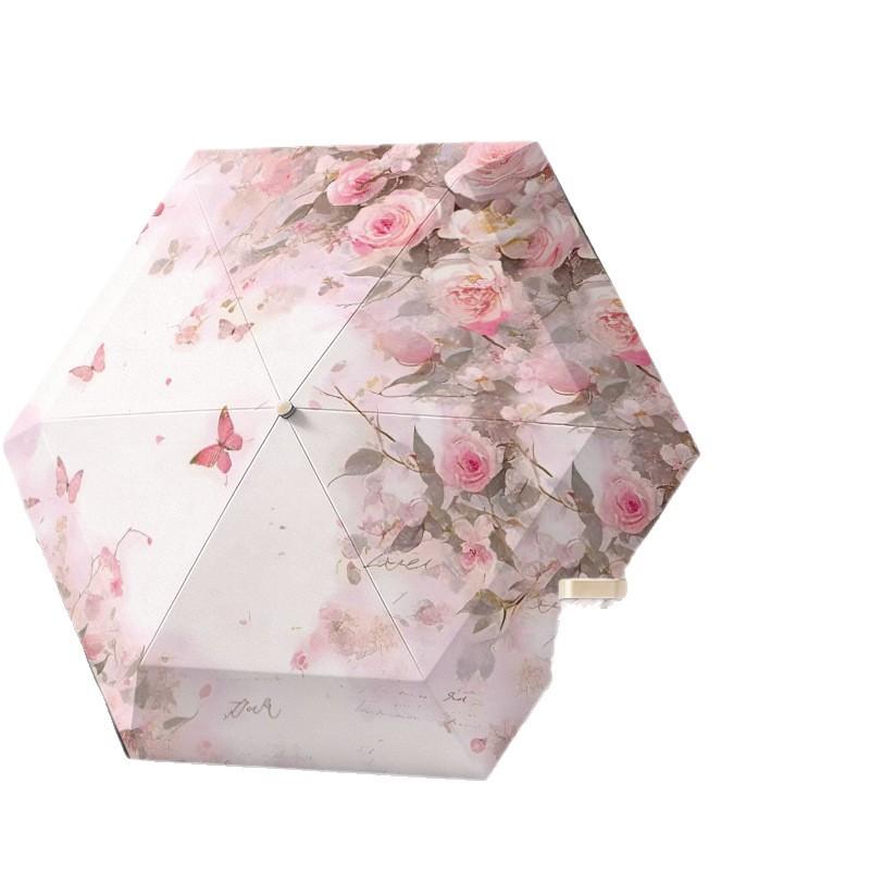 Color glue gold frame, ultra-light small mini flat six-fold umbrella, umbrella folding sunscreen, sun umbrella, pocket umbrella