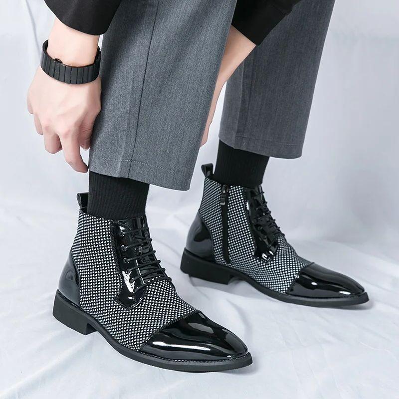 Elegant Man Dress Boots High Top Pointed Toe Shoes Men's Formal Shoes Comfortable Zipper Men Black Ankle Boots Botines Hombre