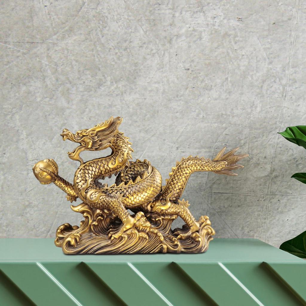 Chinese Feng Shui Dragon Statue Good Luck Attract Wealth Copper Decor Decorative Figurines for Car Office Indoor Home Decor