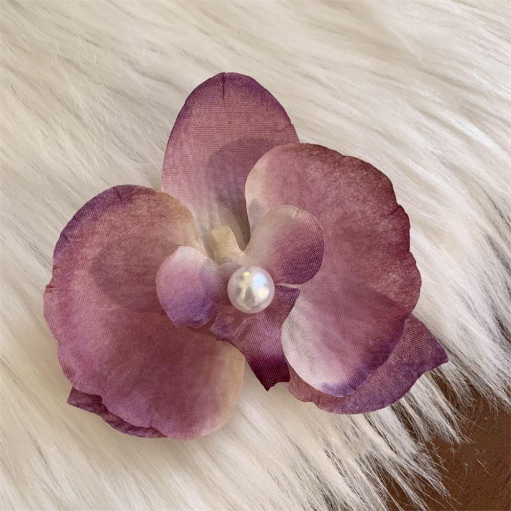 Cloth Butterfly Flower Hair Clip Pearl Girl Hair Clip Elegant Orchid Flower Hairpin Ladies/Girls