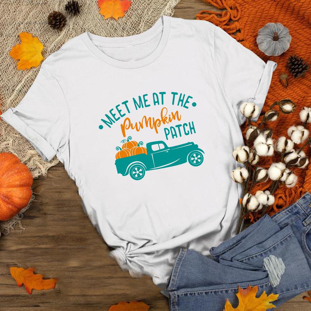 Happy Fall Pumpkin Halloween Day Graphic Tees Women Short Sleeve T Shirt Streetwear Aesthetic T