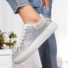 TUINANLE Damen Plateauschuhe Strass Dicksohlen Rosa Designer Schuhe Glänzende Kristall Sneakers Trend Casual Sneakers