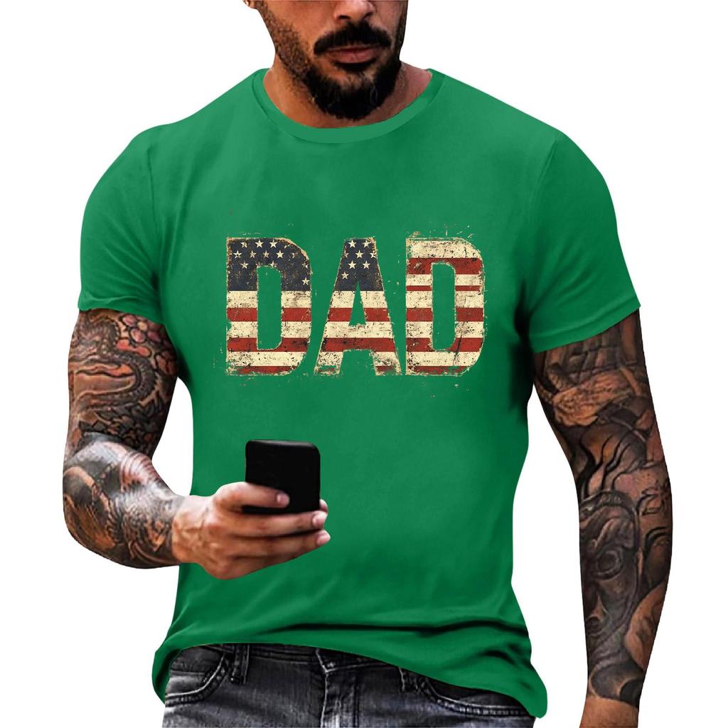 Men's Loose Fit Short Sleeve T Shirt Patriotic Dad Print Casual Summer Daily Wear Top for Father's Day and Independence Day