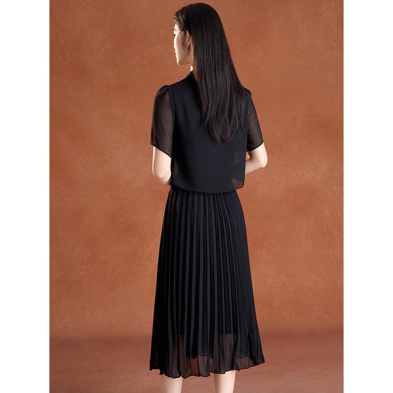 Hepburn Style Hollow-Out Fake Two-Piece Black Dress