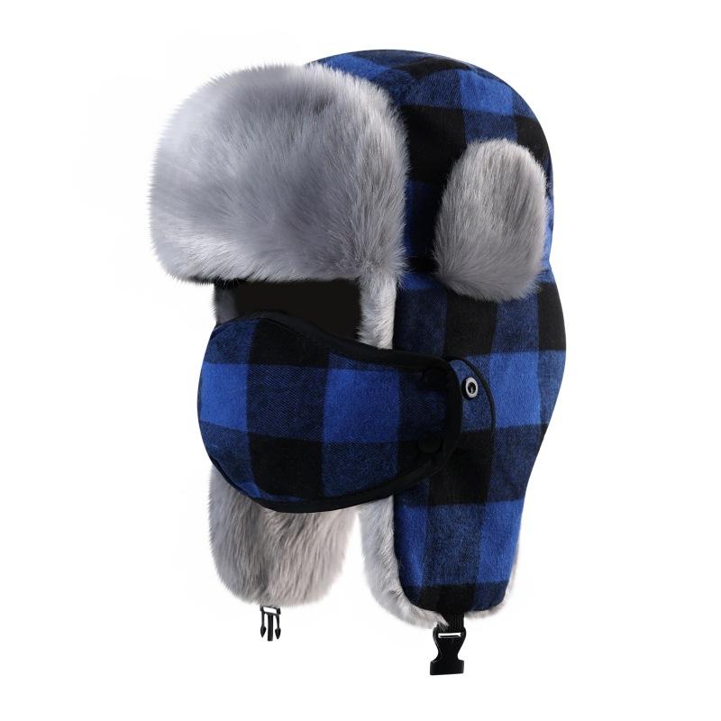 New Plaid Lei Feng Hat Direct Sales Supply Hat Thickened Warm Hat Winter Ear Protection Small