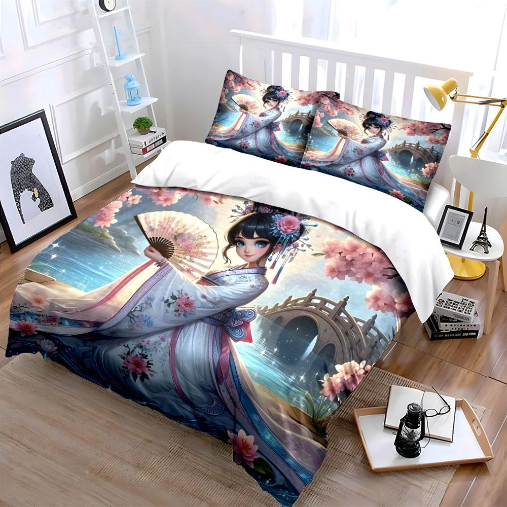 Traditional Hanfu Set - Elegant Style Multiple Sizes Kid'S And Adults' Bedroom Exquisite 3Pc Bedding Set, Gift