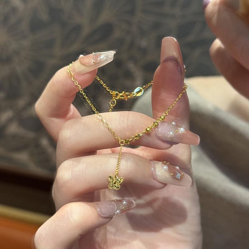 

Creative Antique Gold Craftsm Hammer Pattern bangles Irregular Sparkling Butterfly Fairy Tassel Bracelet Fine Party золотий