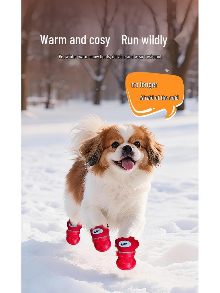 Durable Pet Warm Shoes with Lambswool Lining and Rubber Sole
