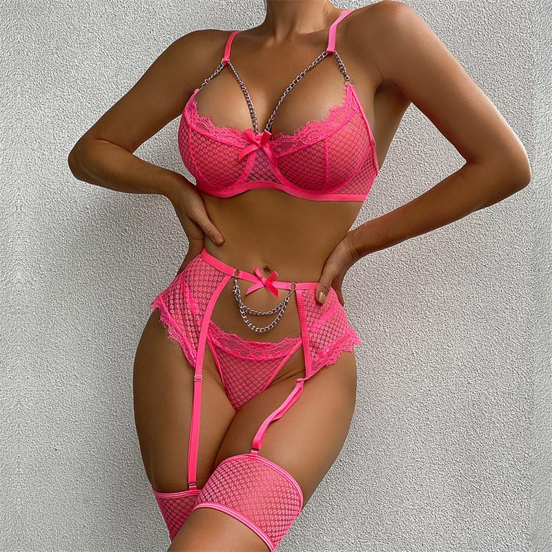 Women's Sexy Underwear Set Lace Fashion Sexy Lingerie See-though Garter Belt Thong Suit