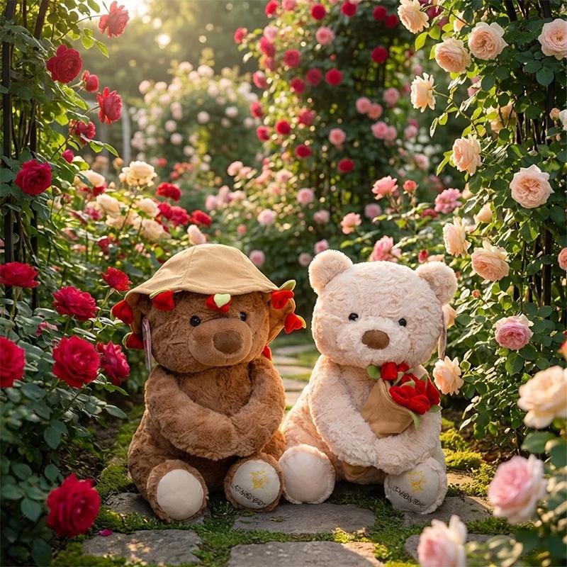 Neuer Bestseller Teddybär mit Rosen Plüschtier Weicher Bär Stoffpuppe Romantisches Geschenk für Liebhaber Heimdekoration Mädchen Geburtstagsgeschenk
