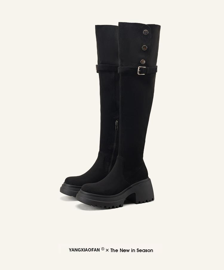 Small inner height increase over the knee long boots Children Maillard autumn and winter thick-soled two wear folded long boots