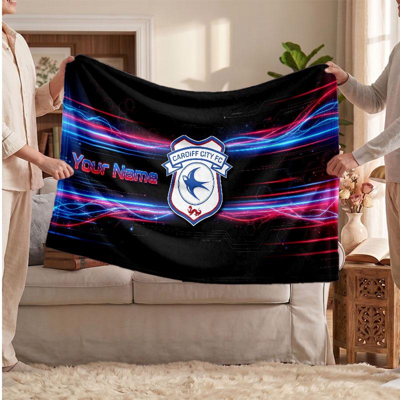 Cardiff City Personalisierte Fleecedecke Mit Fußballlogo, Individueller Name Text Weiche Warme Heimdecke