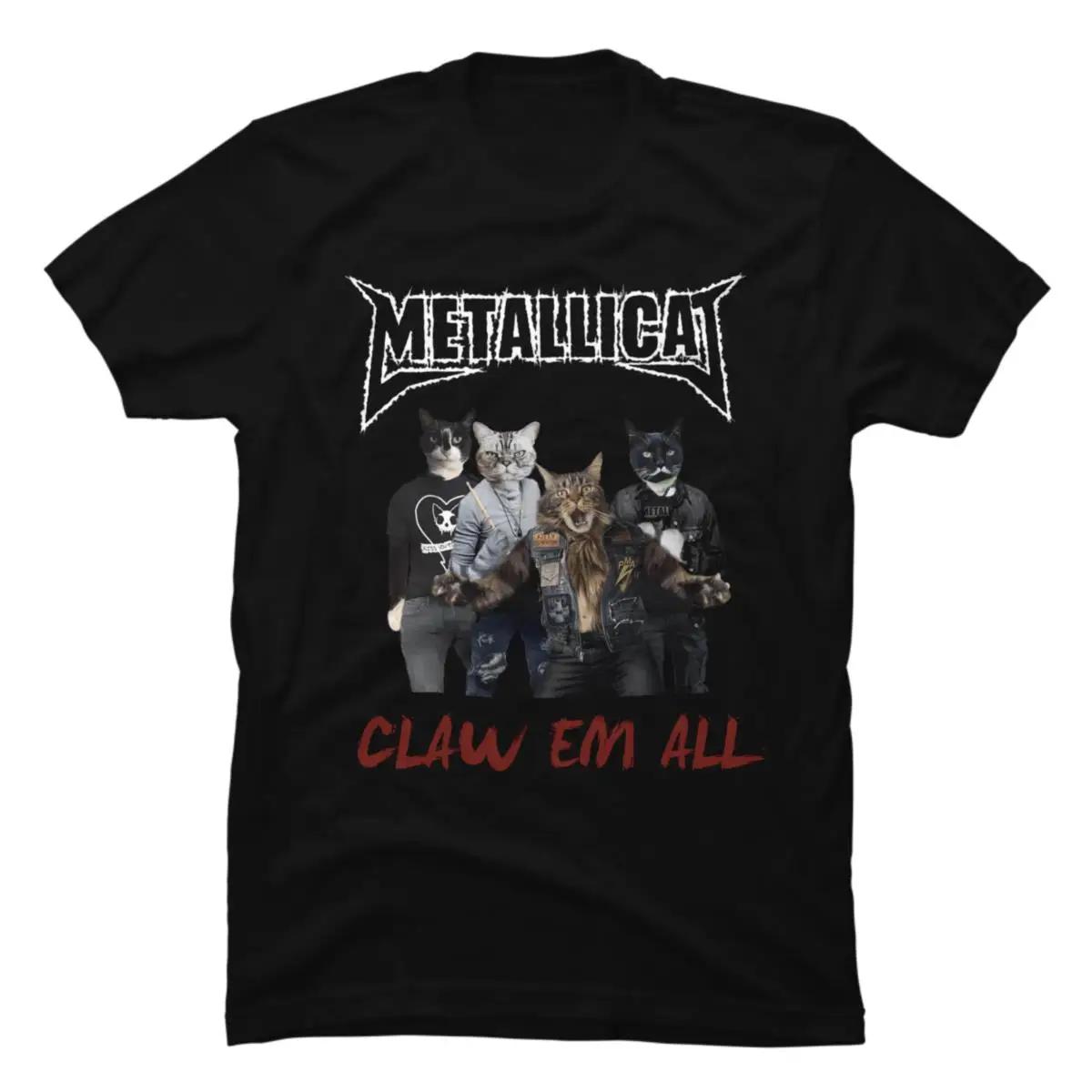 

Funny Cat Meowtallica Cat Rock Music Graphic Print T-Shirt Rock Music Модна жіноча футболка з круглим вирізом і короткими рукавами. 5XL