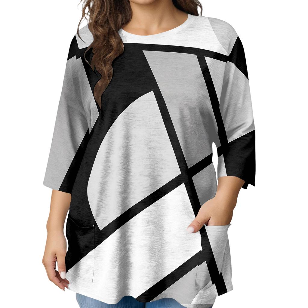 Damen Mode Übergröße Bedruckte Kurzarmbluse Für Elegantes Pendeln Und Freizeitkleidung