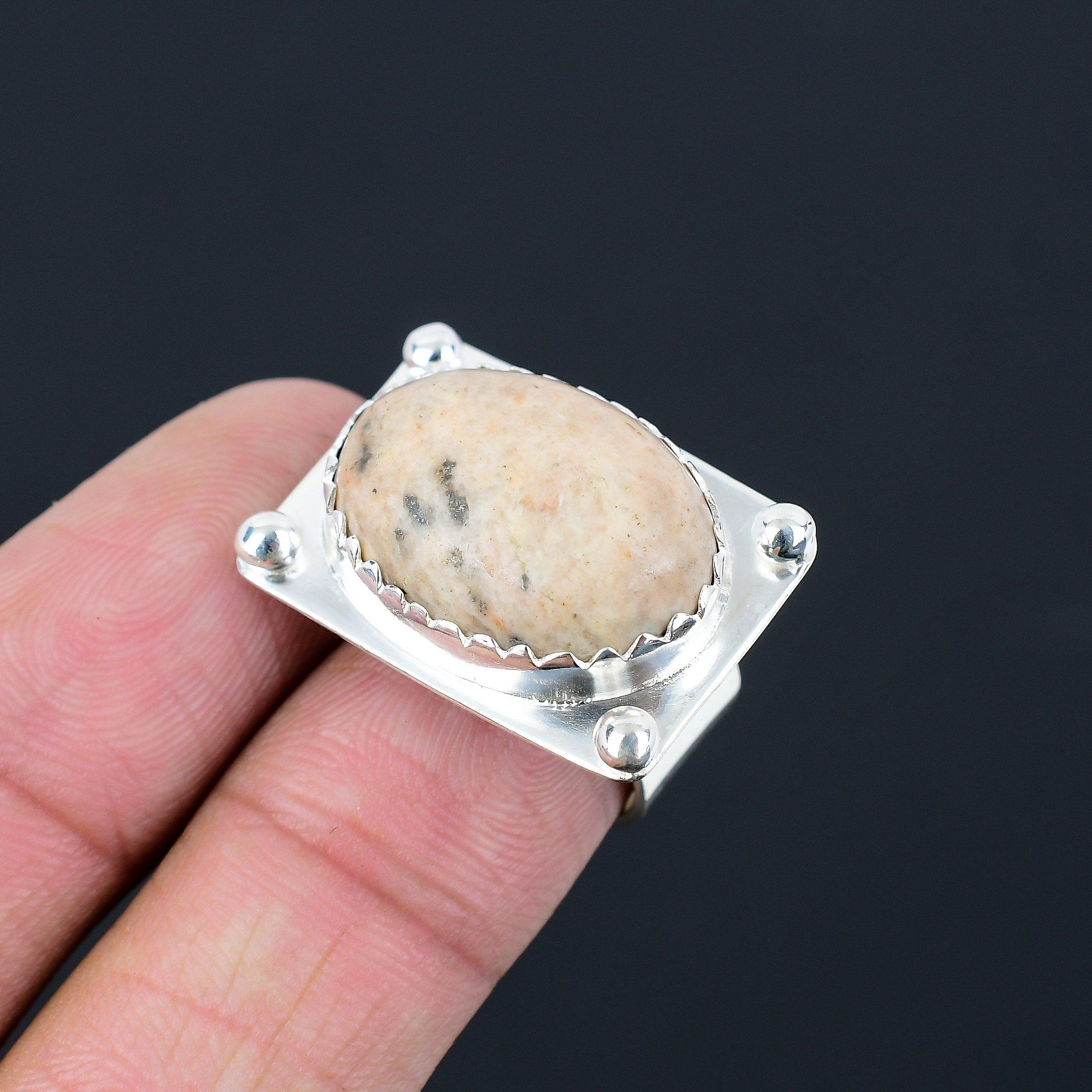 Oval Peanut Wood Jasper Stone 925 Silver Mother Solitaire Art Deco Ring Jewelry Adjustable