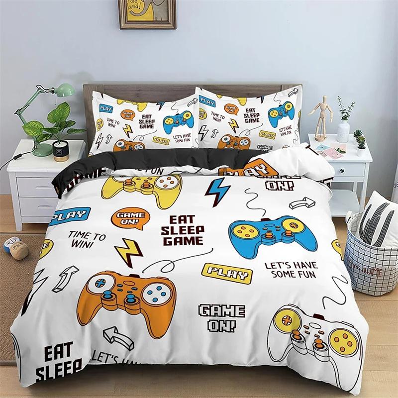 Kids Teens Video Games Duvet Cover Set Boys Gamer Comforter Cover Gaming Controller Pattern Bedding Set Polyester Quilt Cover