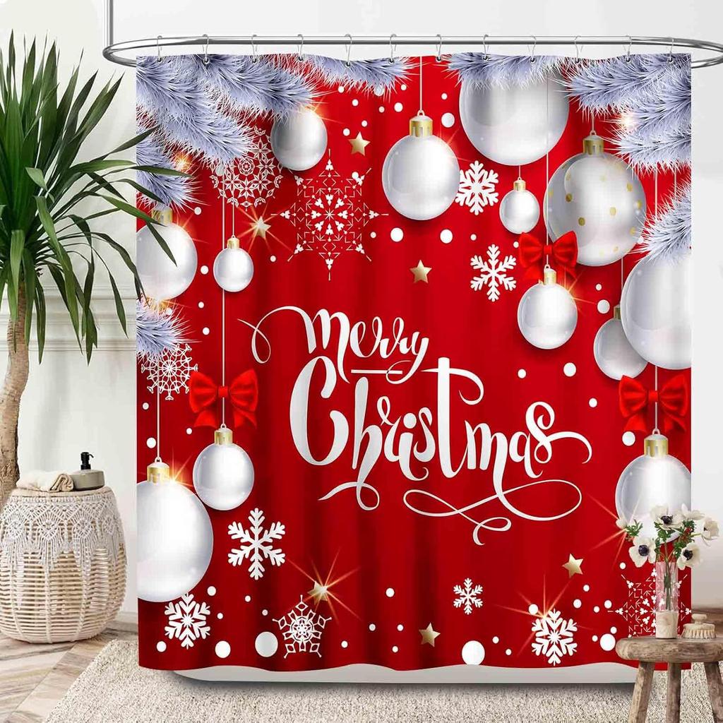 Christmas Shower Curtain,Winter Fireplace Xmas Trees Gifts Printed New Year Waterproof Fabric Bathroom Shower Curtain Set with