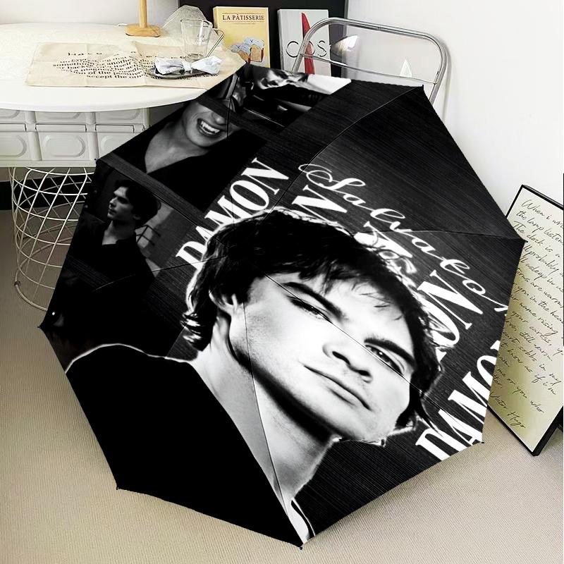 Damon Salvatore Romance Umbrella Folding umbrella, automatic umbrella 8-Frame for Travel, camping Use Gift for Halloween Christmas