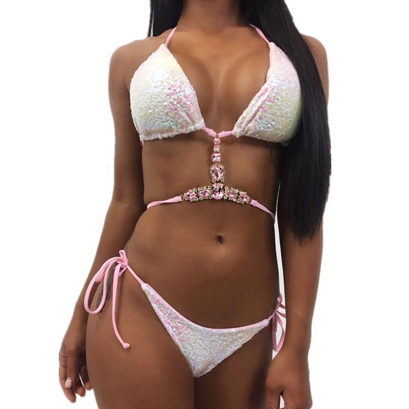 New European and American Sexy Sequined Bikini Diamond Women's Swimsuit Split Seaside Swimsuit