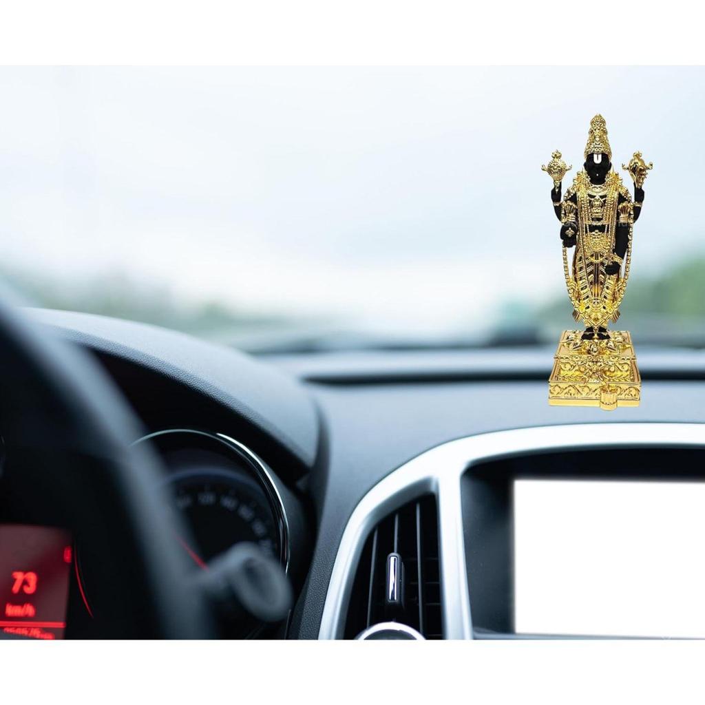 Lord Tirupati Balaji Gold Plated Idol with Black Terracotta Finish | Balaji Idol for Car Dashboard | Venkateswara Swamy Murti