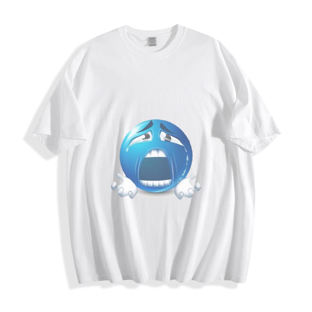 Emotional Blue Emoji Cry T-Shirt - Dramatic and Heartfelt Design Unisex Tee