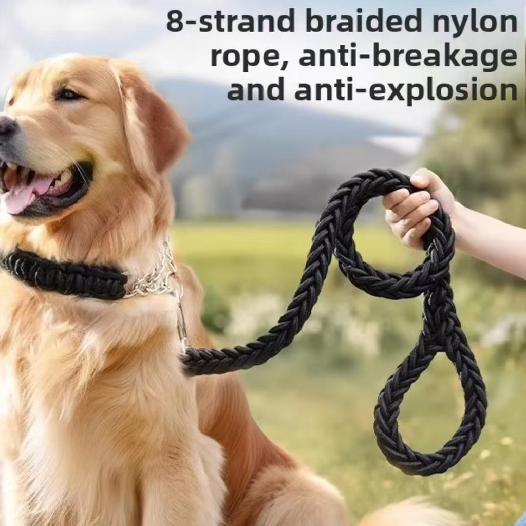 4FT Nylon Braided Rope Traction with Soft Breathable Adjustable Nylon Dog Collar for Small Medium Large Dogs Walking,Hiking,Camping,Exploring