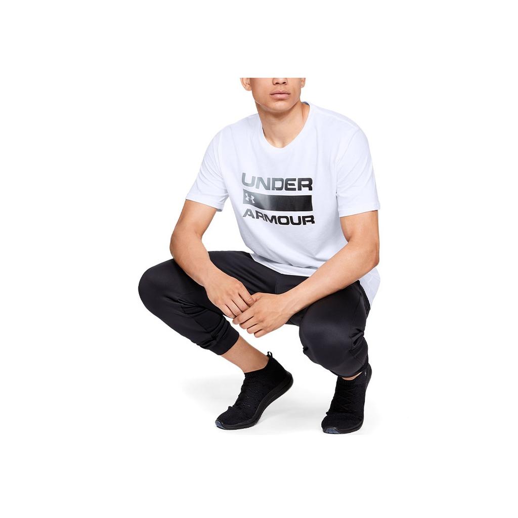Under Armour Letter Logo Print Round Neck Sports Short Sleeve T-Shirt Men Tops White 1329582-100