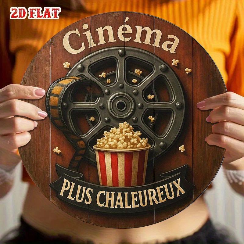 Vintage French Cinema Sign Aluminum x Inch Round Popcorn Decor Plaque