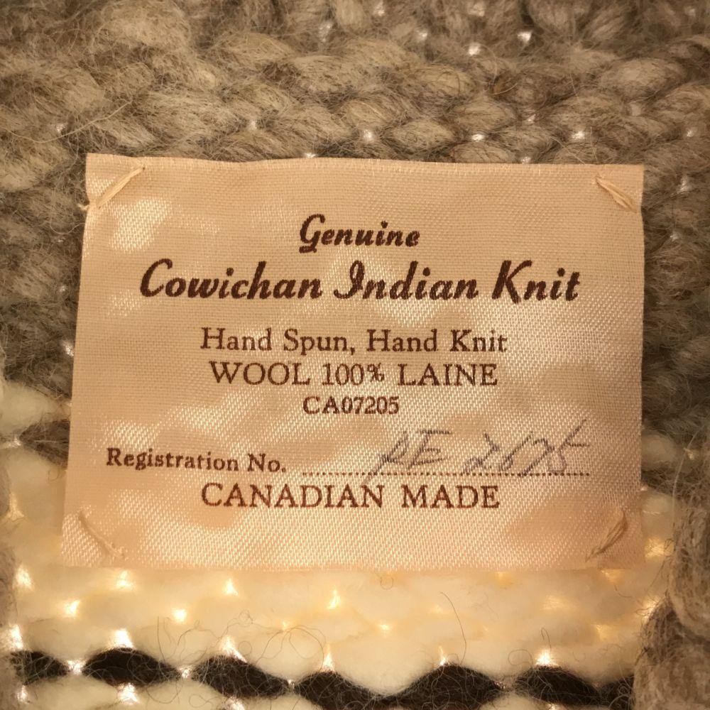 Wool hand knit Long sleeve Cowichan Sweater Brown Men's Used