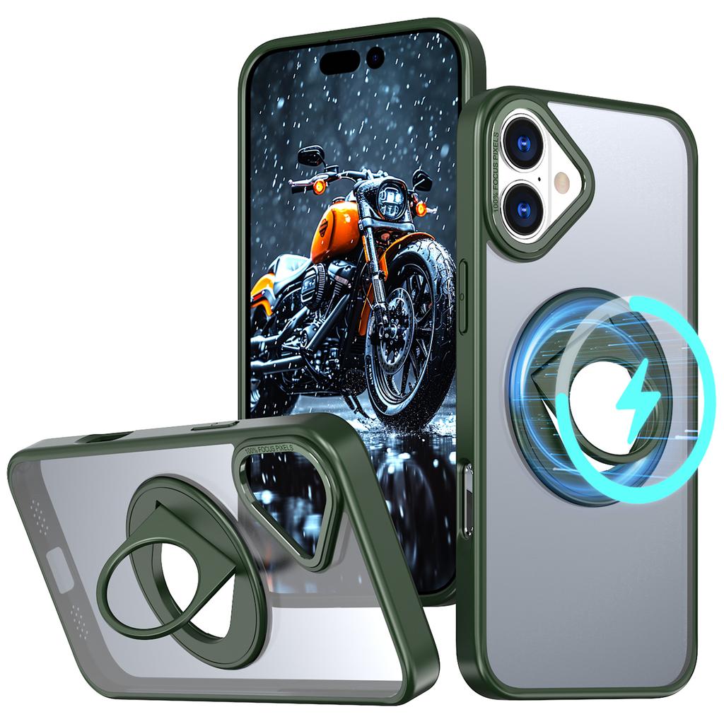 For iPhone 16 Case Compatible with MagSafe Rotating Kickstand TPU+PC Clear Back Phone Cover