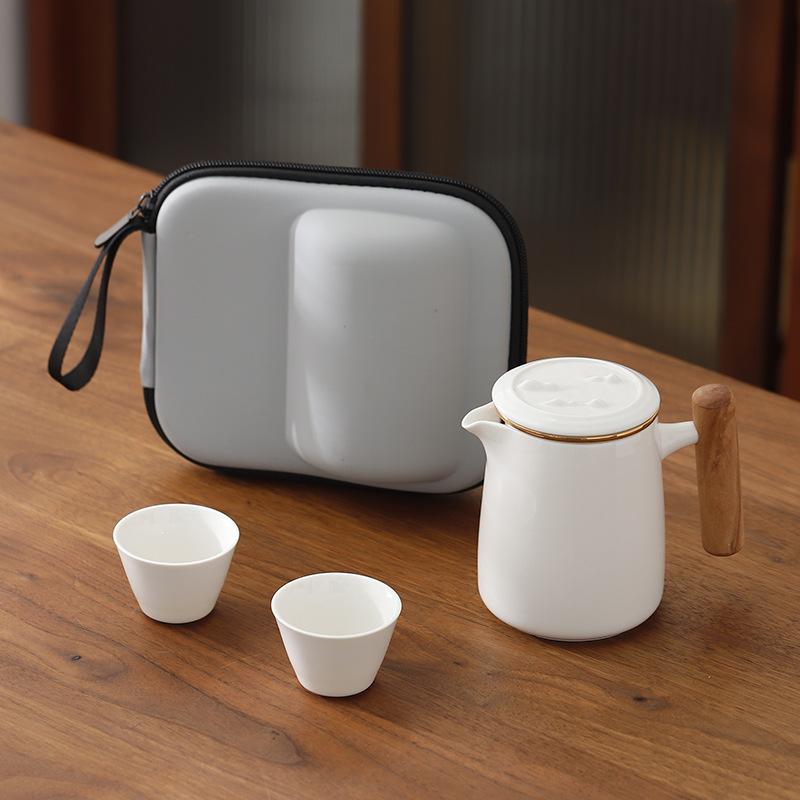 Suet Jade Porcelain Portable Travel Tea Set Small Set, One Pot Four Cups Brewing Teapot Tea Cup Kuaike Cup Kung Fu Tea Set