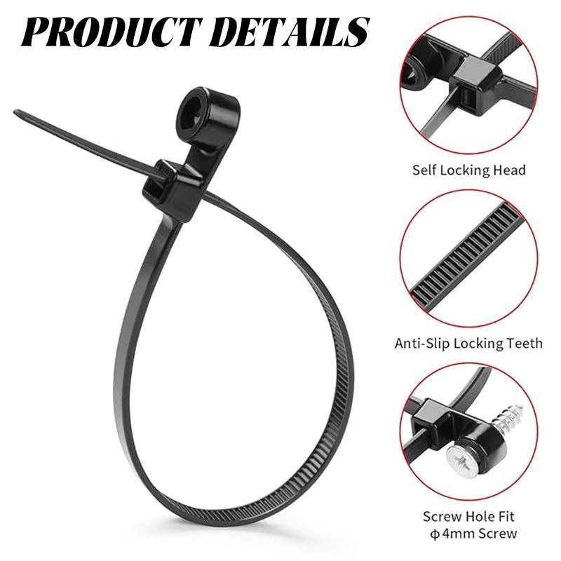 100PCS/SET Screw Hole Nylon Cable Ties Multipurpose Heavy Duty Adjustable Self-locking Cord Ties Organizer DIY Fastening Loop