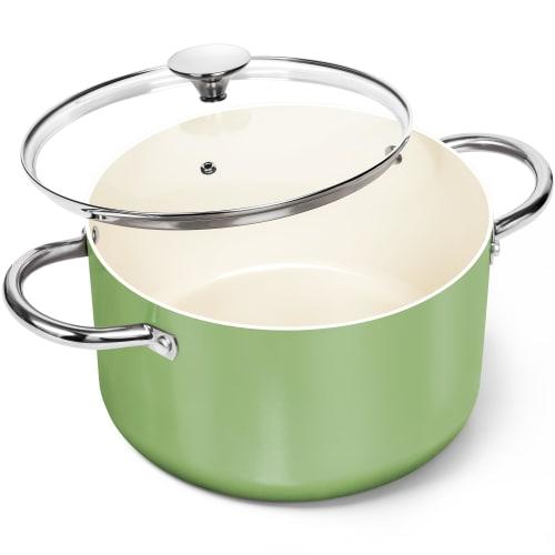 

MICHELANGELO 6-Quart Stockpot with Lid, Ceramic Coated Non-Stick Ceramic Soup Pot with Lid, Induction Compatible - 6-Quart Stockpot, Green