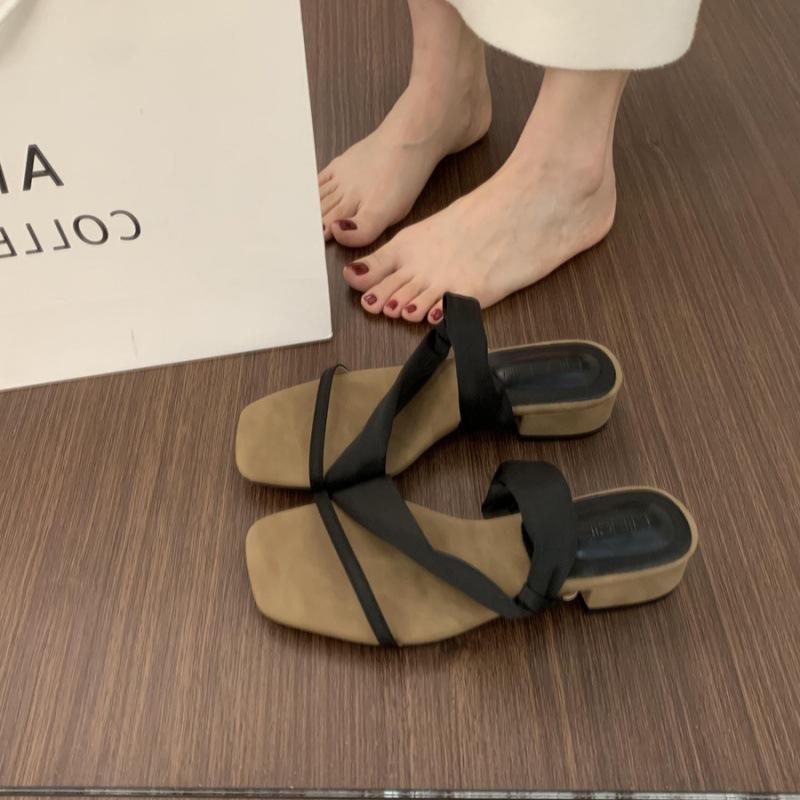 

Ретро универсальные и не утомляющие ноги шлепанцы с открытым носком для женской летней носки, ленивый ветер, 3 см, маленькие босоножки на высоком каблуке 35