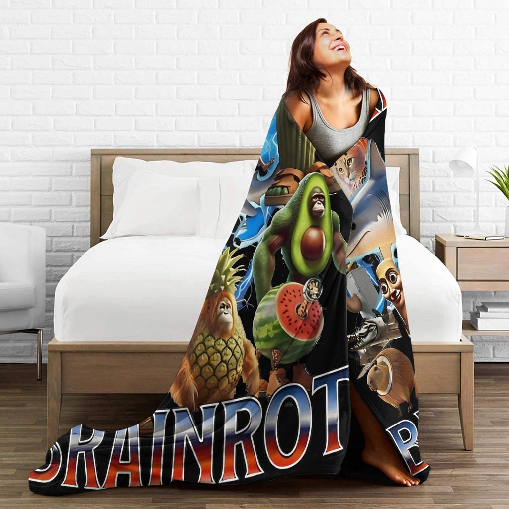Italian Brainrot Tralalelo Tralala Tung Tung Tung Sahur Meme Fleece Blanket Throw Blanket for Bed Sofa Couch Plush Thin Quilt