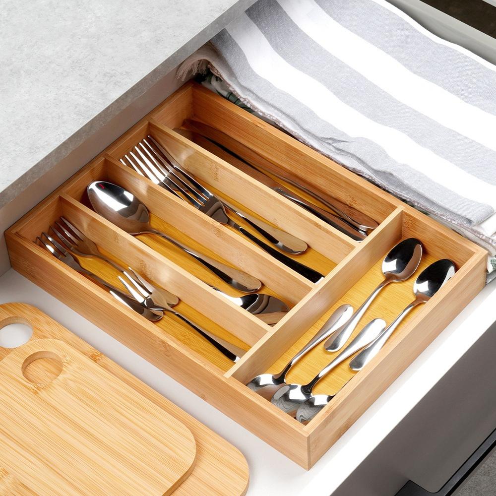 Bamboo Cutlery Insert Kitchen Utensils Organizer Drawer Container