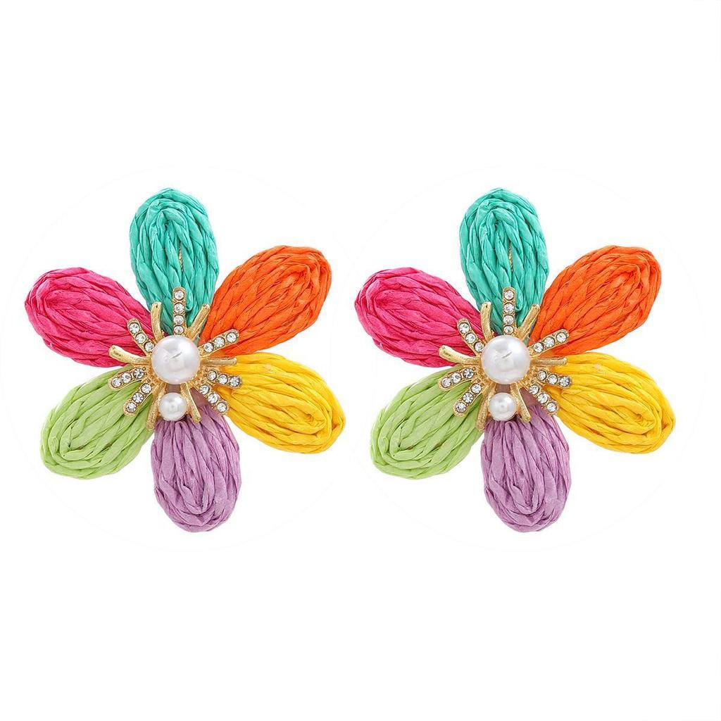 Spring Floral Raffia Earrings – European & American Style for Ladies' Parties