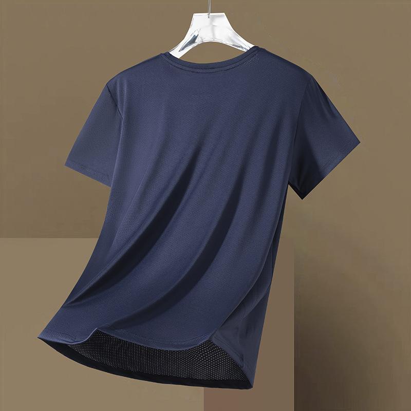 

Быстросохнущая футболка с короткими рукавами, эластичная, дышащая, из ледяного шелка, с круглым вырезом, мужская, спортивная, для бега, для активного отдыха, защита от солнца 5XL темно-синий