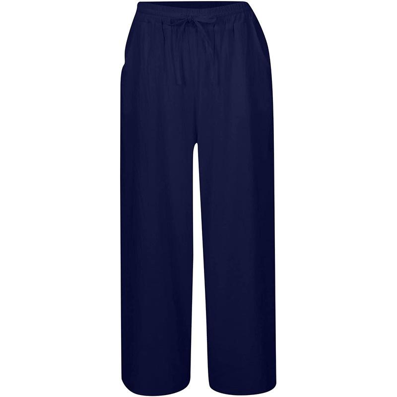 Women's casual wide-leg pants elastic waist lace-up trousers