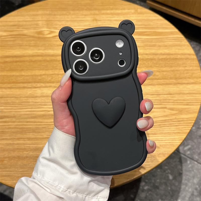 Cute Bear Ear Protective Case for iPhone 11/13/14/15/16/17 Pro with Heart Design