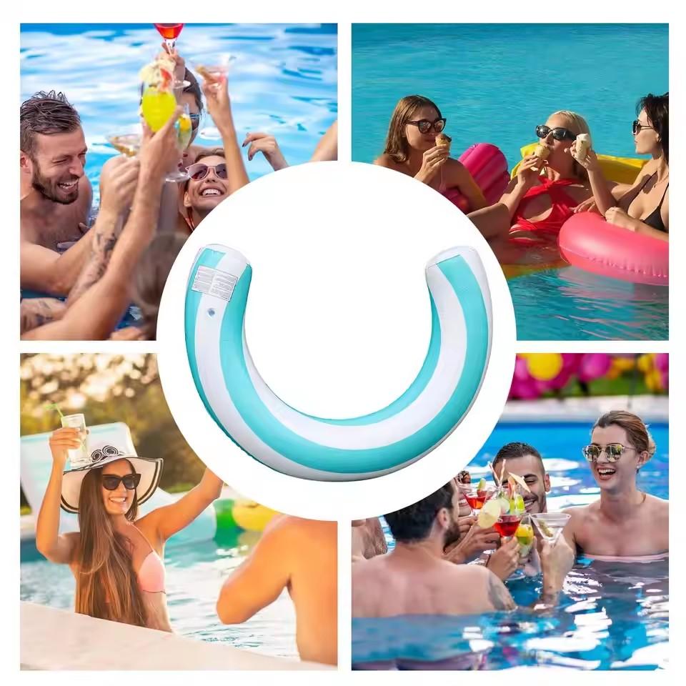 1pc New Striped U-Shaped Inflatable Swimming Ring,Arch Shape Design Swimming Pool Float,Thickened PVC Floating Device,For Summer