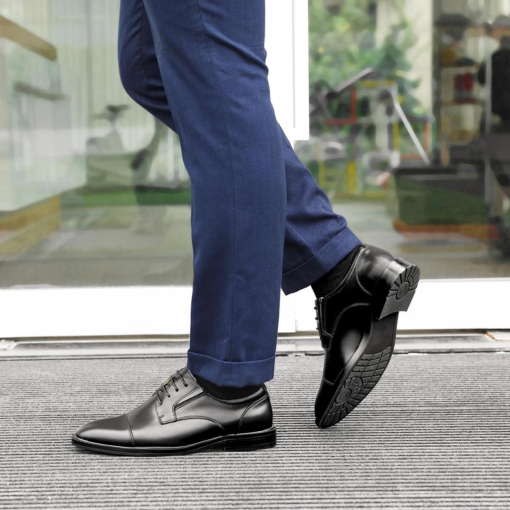 Foxsense Leather Business Dress Premium Genuine Lightweight and Size Men's Shoes, Straight-Tip, Leather, Wingtip, Waterproof, Formal, Black, 27.5cm,