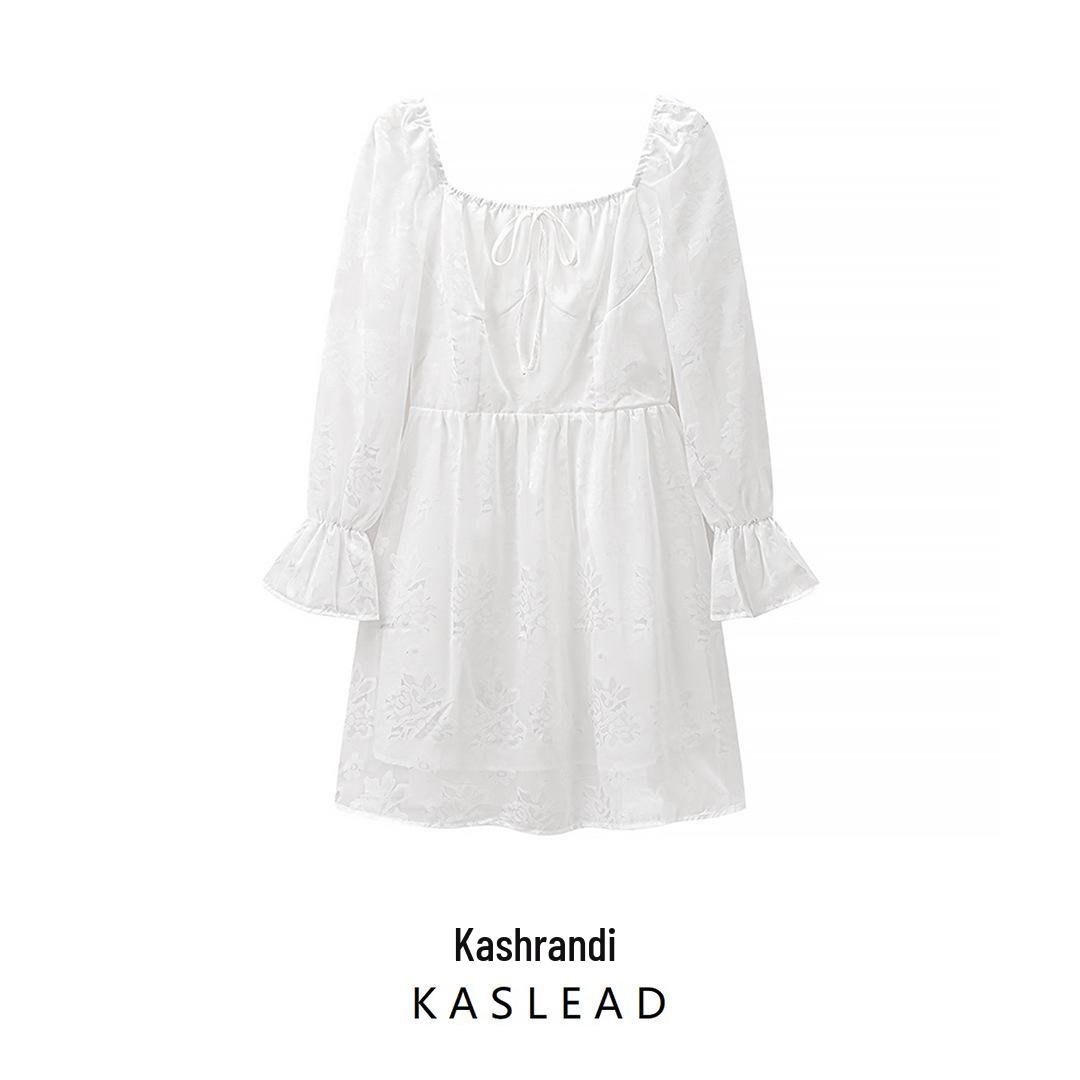 

2025 Spring Women s Fashion Long Sleeve Embroidered Dress Medium білий