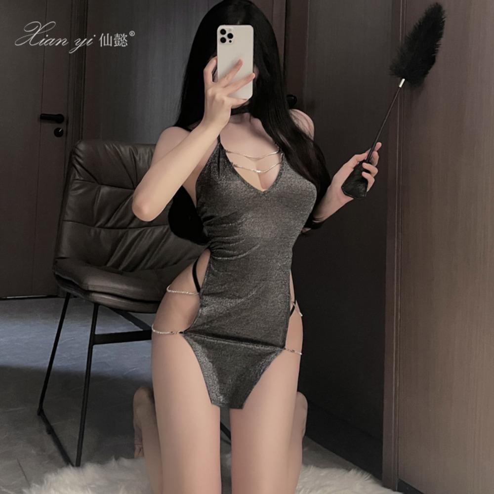 Xianyi Erotic Underwear Bed Free Sexy Uniform Deep V Pure Desire Silver Silk Neck Nightclub Suit Female Qqny316