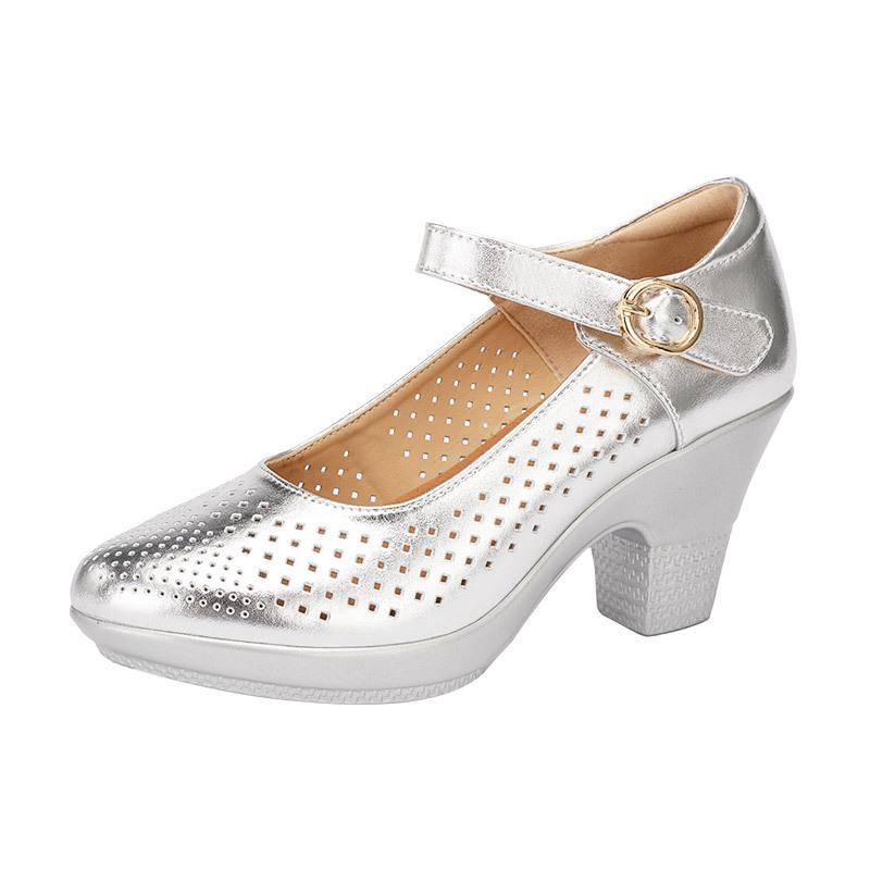 Women Black Genuine Leather Buckle Strap High Quality Shoes Women Dance Shoes Lady Fashion Spring Summer Red Comfort Heel Pumps