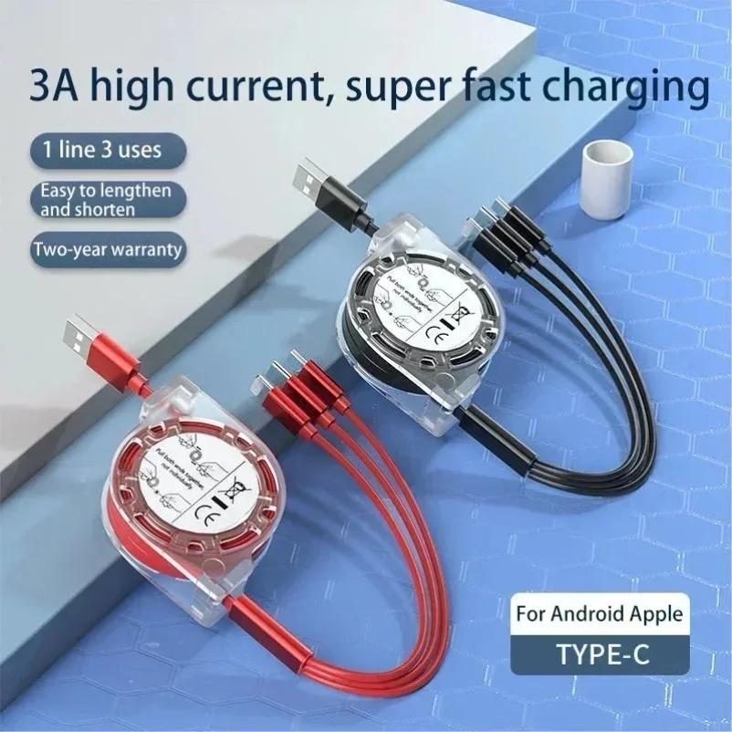 Retractable USB Data Cable for iPhone Android Type C Fast Charging Charger Samsung Xiaomi Huawei Cable